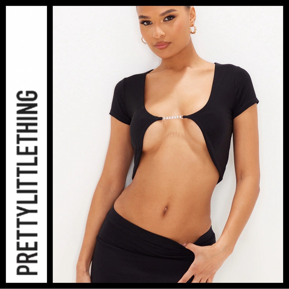 NWT PLT Slinky Short Sleeve Diamanté Crop Top